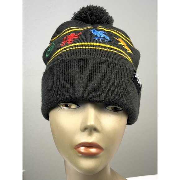 Adult ONE SIZE Black Embroidered HARRY POTTER Hogwarts Pom Pom WINTER CAP Beanie - Picture 5 of 8